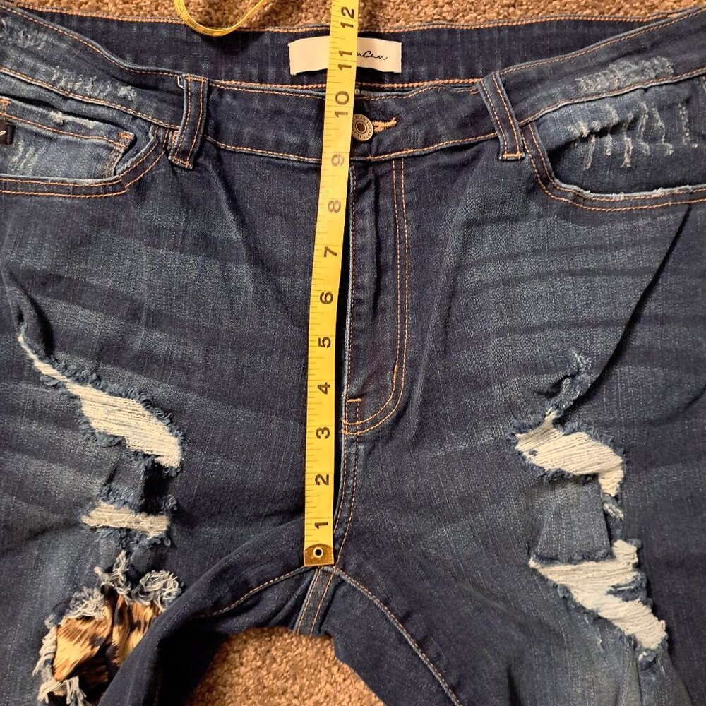 KanCan Mid Rise Distressed Leopard Print Accent Super Skinny Jeans - Picture 5 of 16